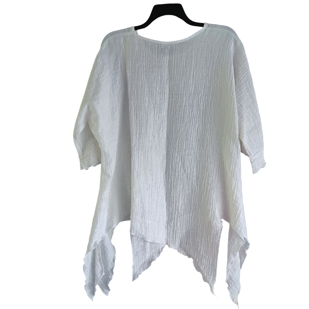 Difera White Linen Blend Crinkle Gauze Tunic Top Handkerchief Hem Germany OS‎ - Picture 3 of 11